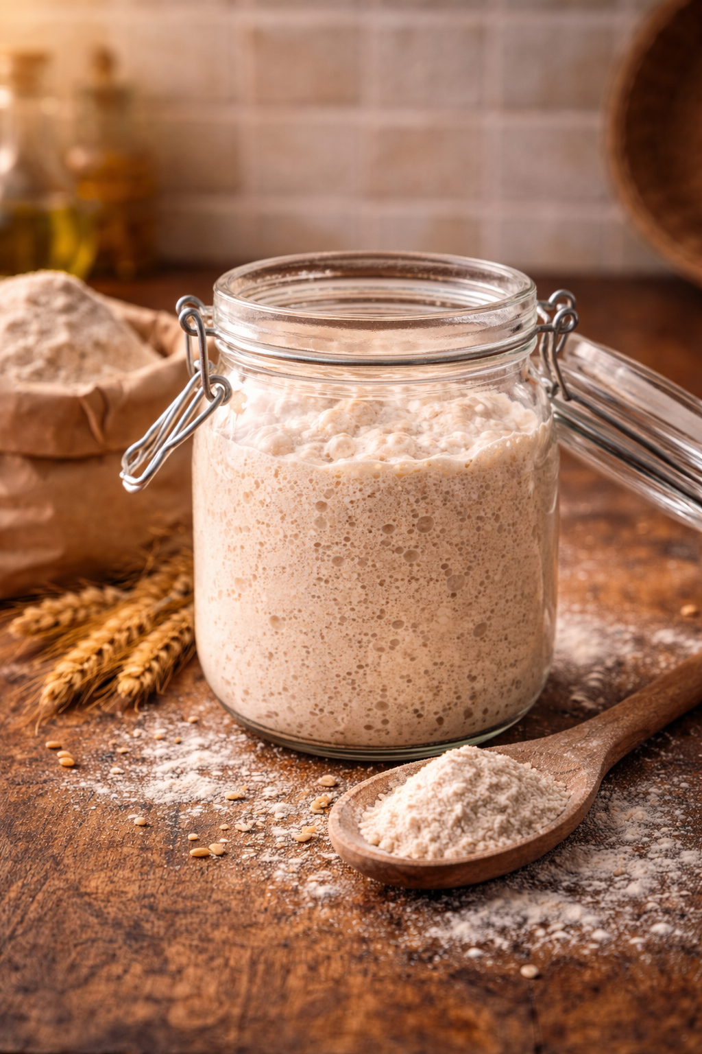 Rustik mutfakta ekşi maya başlangıcı